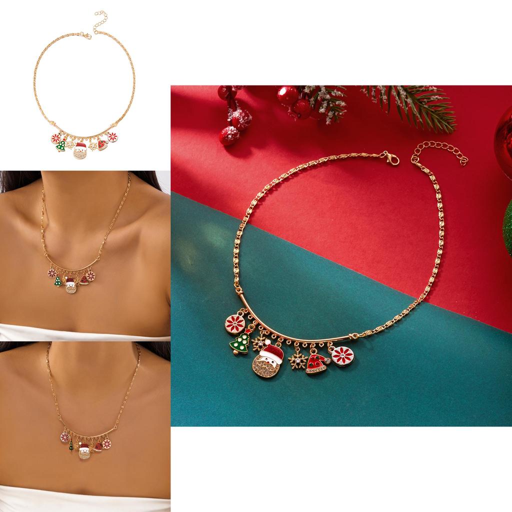Christmas Charm Necklace With Snowflake Santa Pendant In Alloy For Seasonal Gift