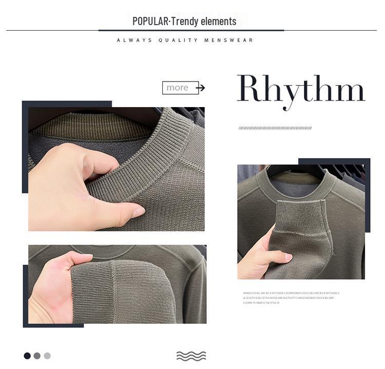 Men's High-Quality Casual Crew Neck Merino Wool Fleece Sweater - Warm, Thickened, Knitted Base Shirt