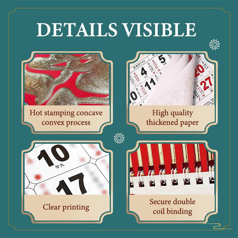 2026 Jahr des Pferdes Wandkalender Chinesischer Mondkalender Chinesische Mond-Abreißseiten Glückszeichen Heim-Büro-Dekor