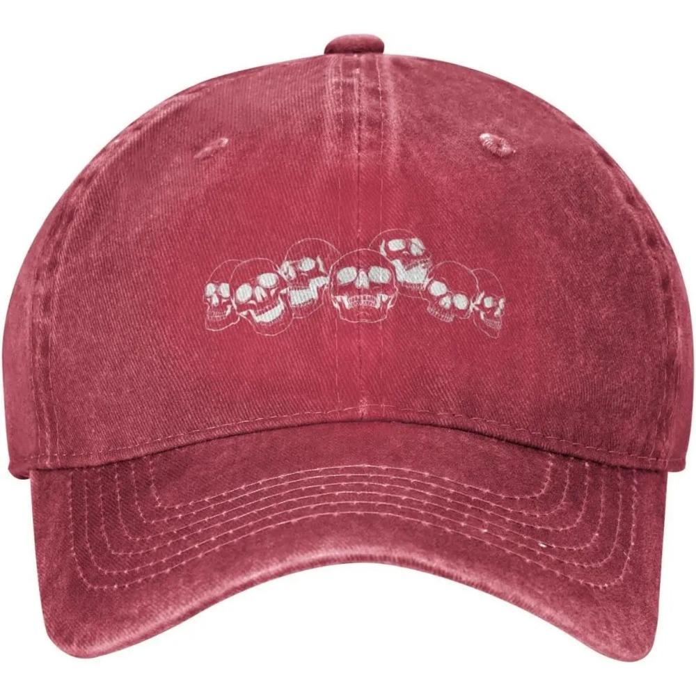 Skull Skulls Black Distressed Adjustable Washed Denim Low Profile Mens Dad Trucker Hat Baseball Ball Cap for Men