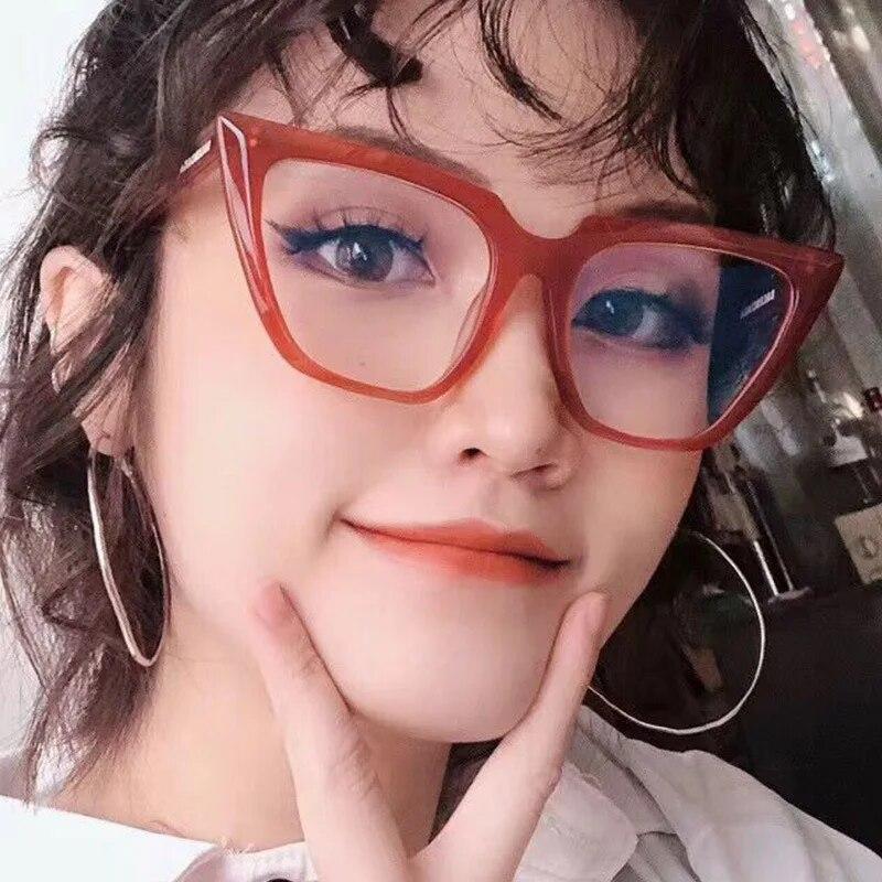 Fashion   New Cat Eye Plain Glasses Anti Blue Light Glasses Frame Retro Big Frame Eyeglasses for Women