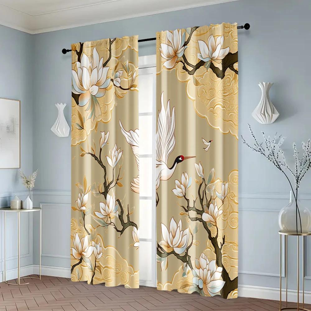 2pcs   Minimalist Curtains  print Roses and sparkling butterflies Versatile Polyester Fabric (without rod) Art Deco Festive