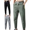 Men Pants Solid Color Drawstring Summer Ankle Tied Pockets Trousers for Sports