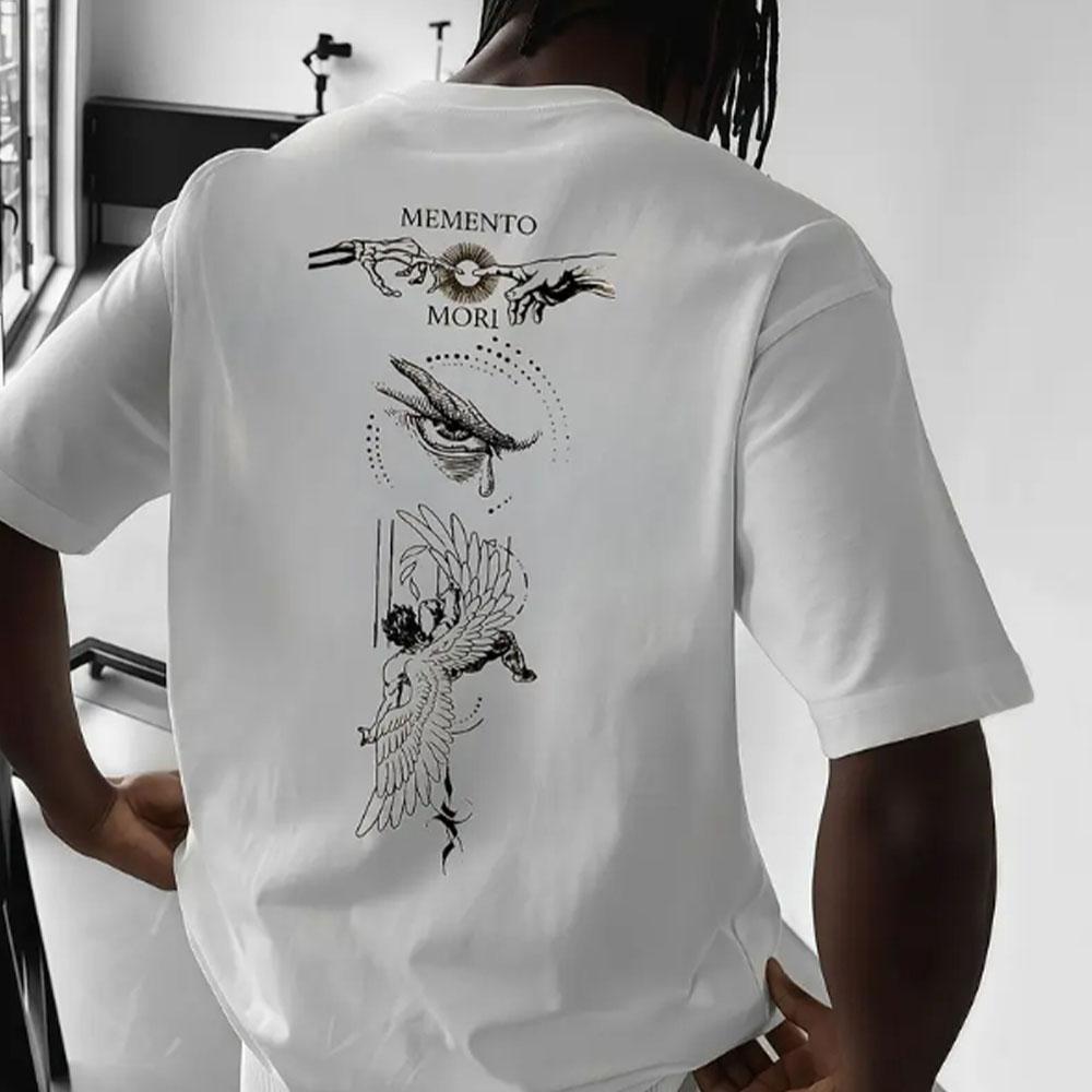 

Men s Japanese style printed short sleeved T-shirt made of pure cotton, loose and casual round neck, suitable for summer outdoor 4XL