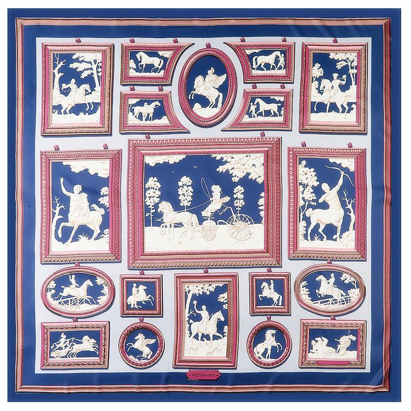 

POBING 100% Twill Silk Scarf Women Horse Carriage Print Square Scarves Large Bandana Hijab Female Head Scarf Silk Foulards 130CM 130CM x 130CM