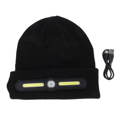 COB Headlamp Knitted Hat Rechargeable Headlamp Cap Unisex Winter Warm Knitted Hat Red Warning Light for Running Hiking