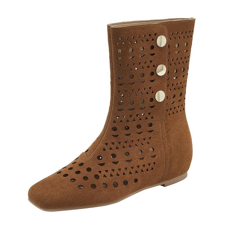 French hollow medium boots women's 2025 new autumn versatile women's boots inner height increase soft sole but knee knight boots