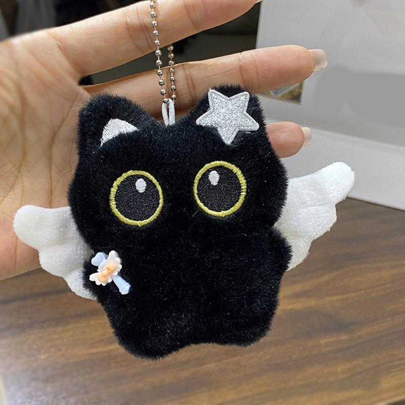 Black Cats Keychain Bag Charm With Ghostly Wing Soft Plush Lovely Style Christmas Halloween Gift Accessories