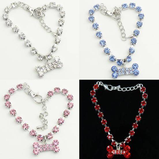 Bone Heart Pendant Rhinestone Necklace Collar for Puppy Pet