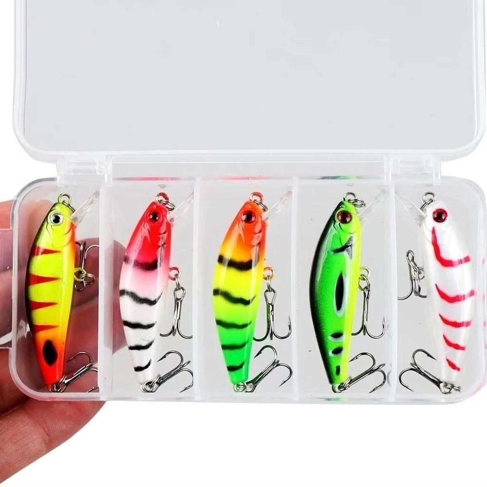 5Pcs/Boxed Slow Sinking Hard Artificial Bait with 2 Trible Hook Wobbler Crankbaits Effective Bass