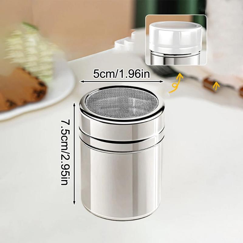 Saupoudreuse avec couvercle Poudre de cacao Café Acier inoxydable Saupoudreuse Seau à mailles fines Bouteille à épices Cuisine Maison
