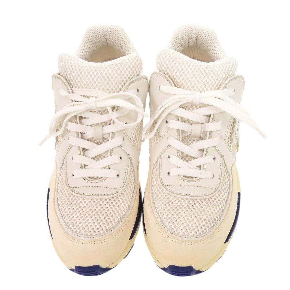 Used AUTHENTIC CHANEL G26582 CC Mark Sneakers White/Multicolore Leather/Suede