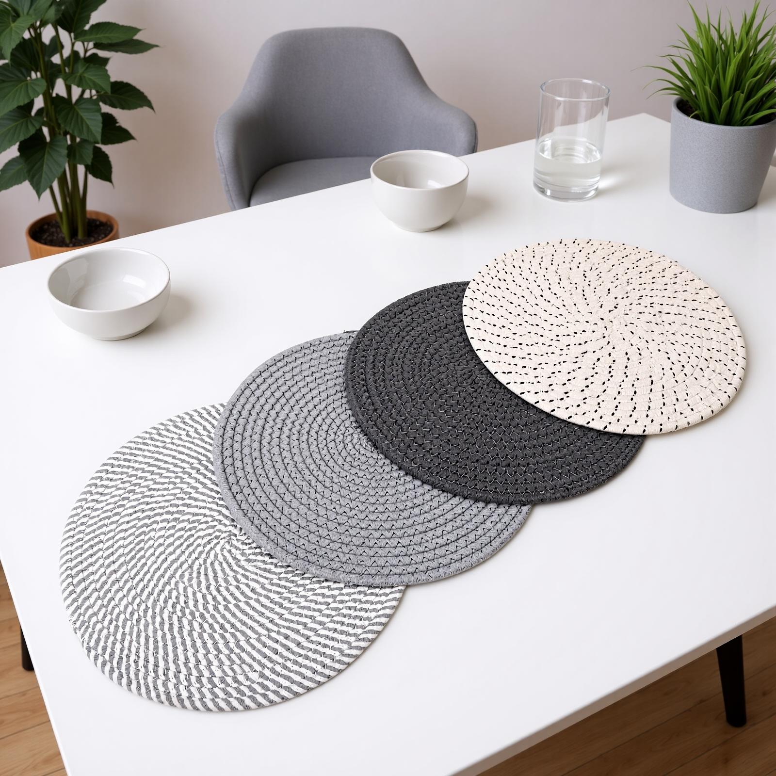 4 Pcs 13 Inch Round Woven Placemat Set Non Slip Bohemian Table Wve Place Mats Ht Resist for Kitchen Dining