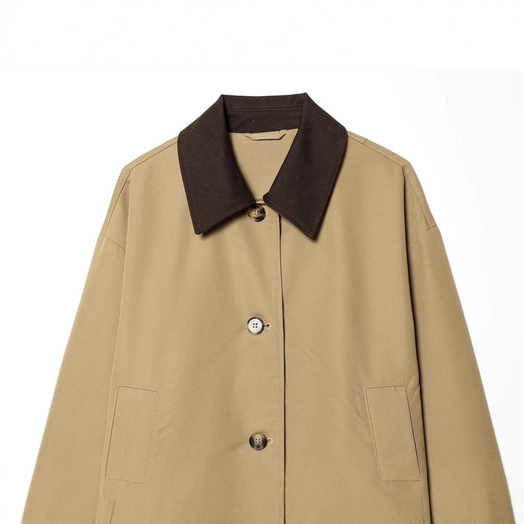 2026 spring new European and American cross-border women's clothing street fashion splicing collar trench coat jacket w016 21205