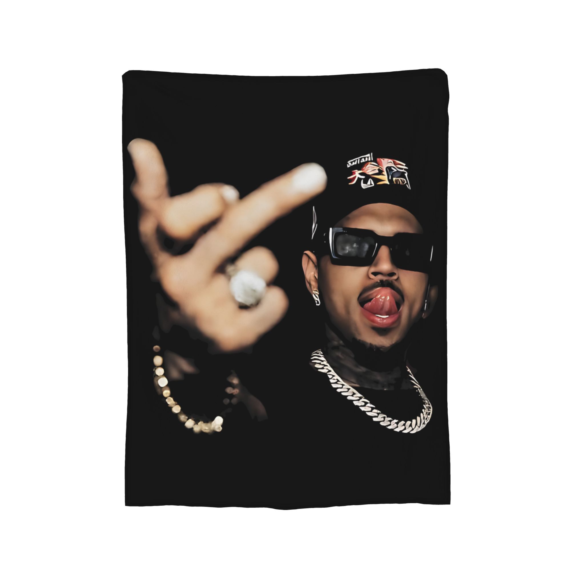 

Funny Finger Chris Brown Blankets Fleece Printed Multi-function Lightweight Throw Blankets for Sofa Office Bedspread 75x90cm