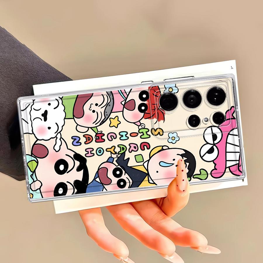 Case for Samsung Galaxy S24 S20 Plus S25 Edge S22 FE S21 Note 20 Ultra 10 S23 Ultra S26 Phone Cover Cute Crayons Shinchans