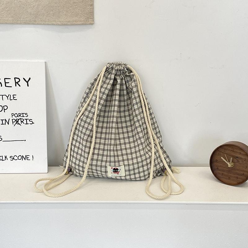 

Клетчатый рюкзак на шнурке холщовый женский шоппер спортивная сумка для тренажерного зала тренировочный мешок простая сумка для поездок на работу