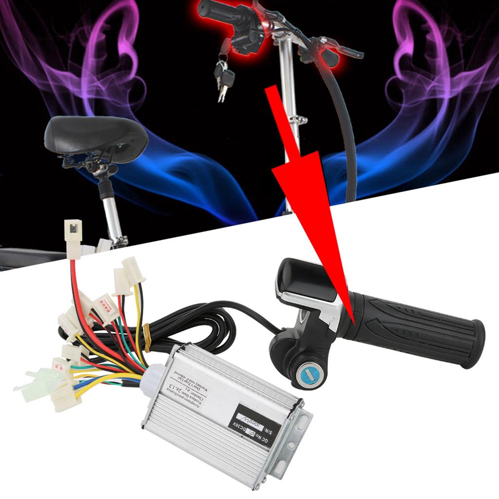 36V1000W Brush E Bike Controller and Multifunction Thumb Throttle Grip Set with Lock Electric Quantity Display