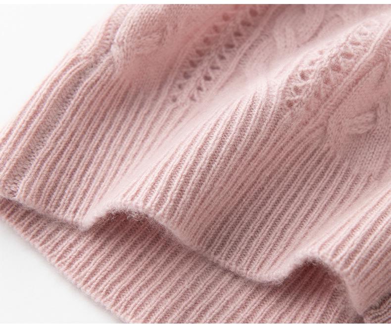 Women's Thickened Hollow-Out Cashmere Cardigan, Round Neck, Button-Up, Long Sleeve Wool Outerwear with Drop Shoulders.