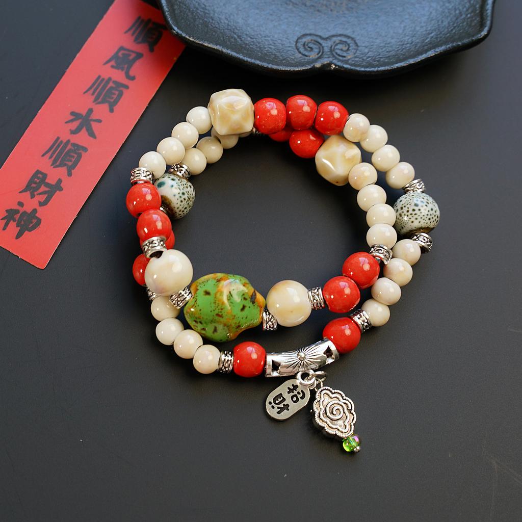 New Chinese Double-circle Ceramic Bracelet Jewelry Wholesale Ethnic Style Literary Bracelet Accessories Strictly Selected Yiwu Small Commodities