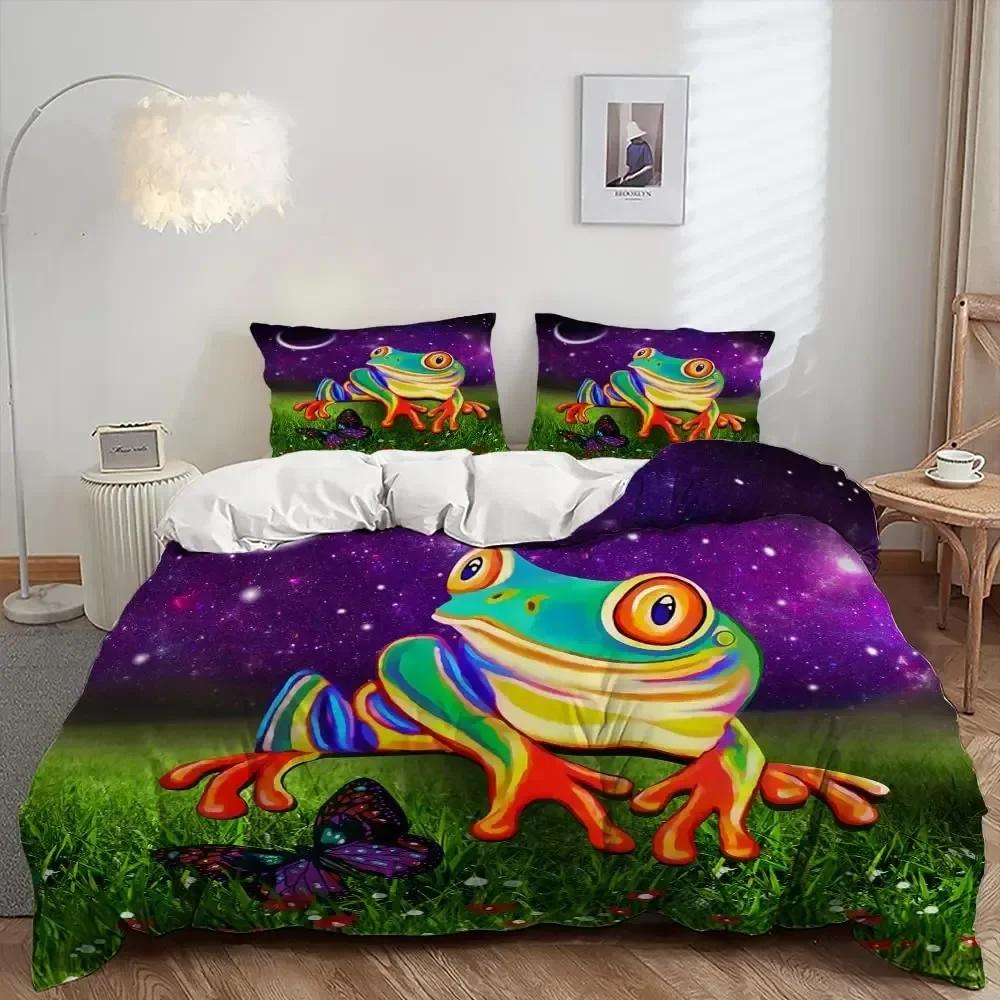 Frosch Bettbezug Set, Cartoon Frosch Bequemer Bettdeckenbezug Kissenbezug Bettwäscheset Kinder Schlafzimmer Dekoration Heimtextilien