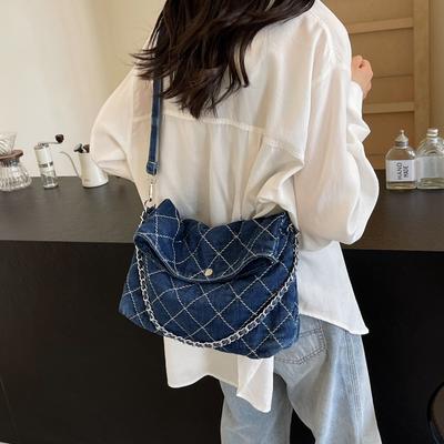 Retro Women's Denim Handbag  Autumn New Chain Single Shoulder Bags Large Capacity Commuter Crossbody Pouch Tote Bag