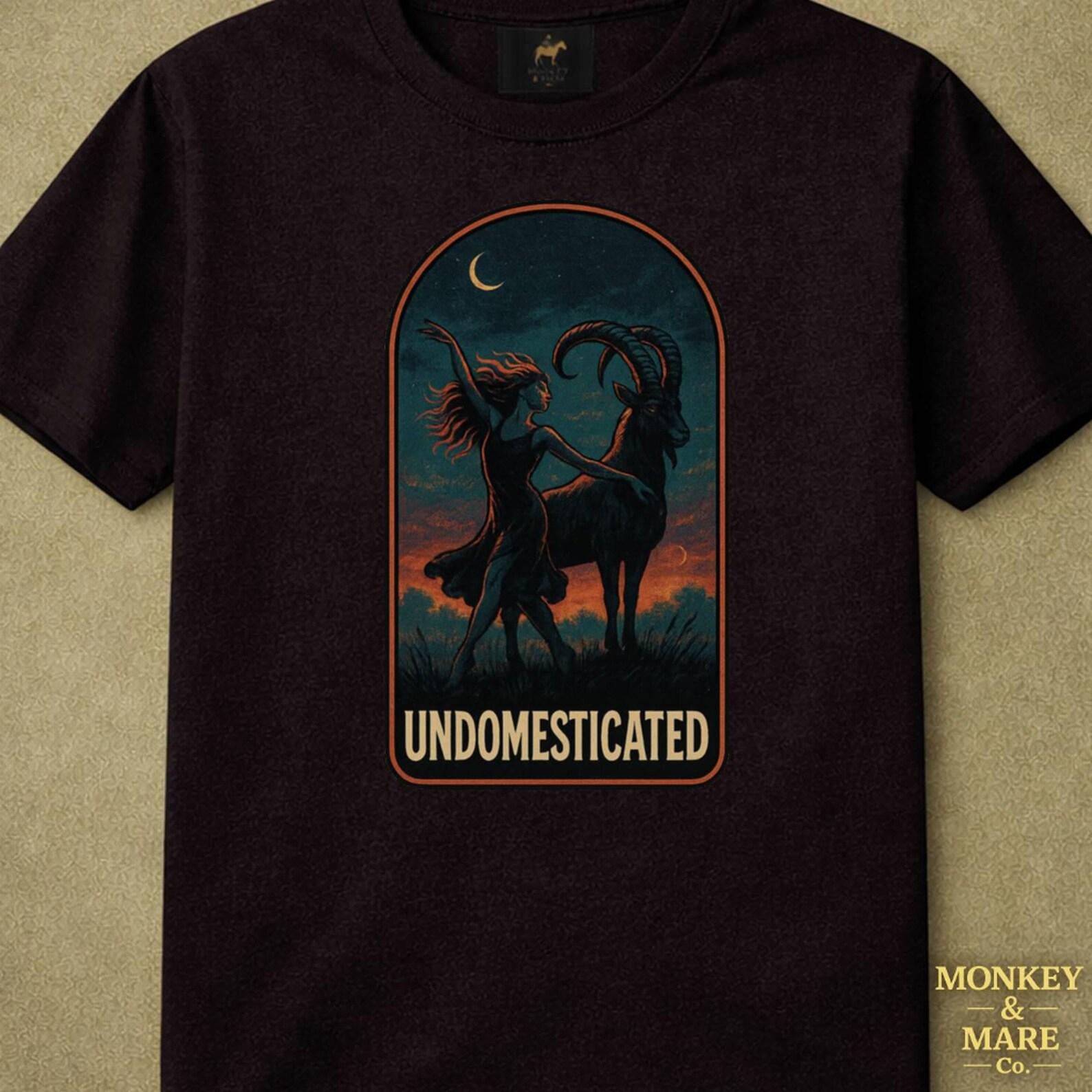 Wild Woman and Ibex Dancer Shirt, Undomesticated, Dark Fantasy Surreal Wild Aesthetic Tee S