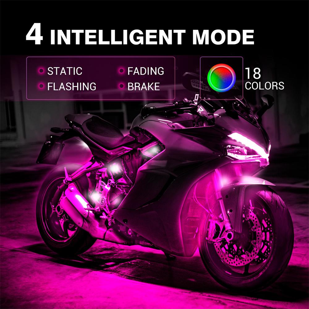 8 Stück Motorrad RGB LED Streifen Lichter Kit mit Bremslicht Funktion