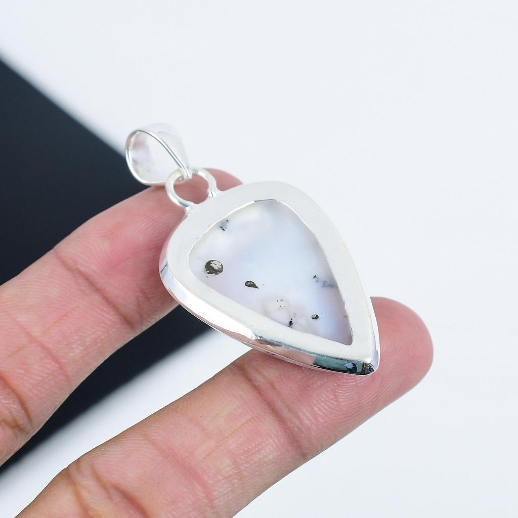 Pandantiv din Argint 925 Sterling cu Piatră Prețioasă Opal Dendritic Natural - Design Pară Făcut Manual, Bijuterie pentru Purtare Zilnică, Cadou de Ziua de Naștere