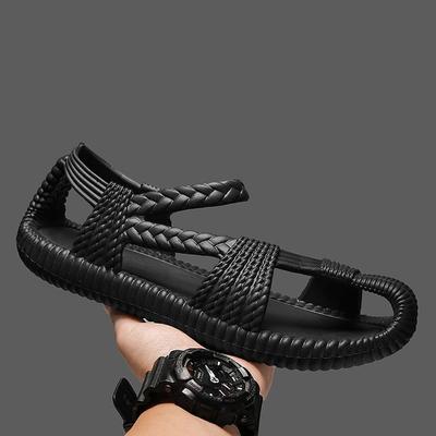 Men's Sandals New Summer Wear Hand-woven Roman Straw Shoes Men's Non-slip Beach Wading Sandals