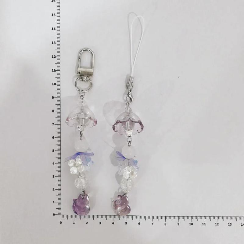 Elegant Wind Chime Flower Handmade Beaded Keychain Lovely Fox Mobile Phone Chain Lanyard Bag Pendant Friend Birthday Gift