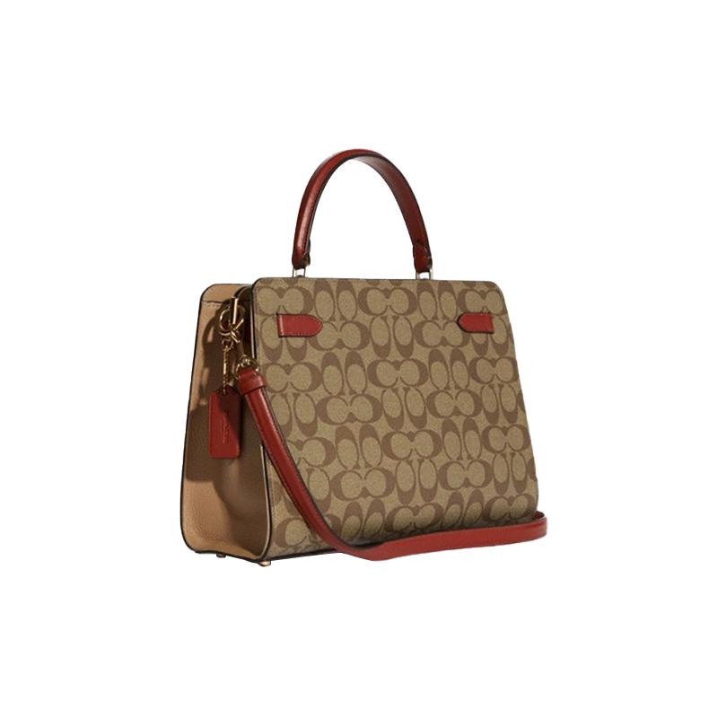 COACH Lane 32 Classic Presbyopia Canvas with Leather Turnlock Handbag Crossbody Bag Large Women's Khaki White