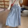 Plus Size American Plaid A-line Pleated Midi Skirt for Women - Autumn College Style
