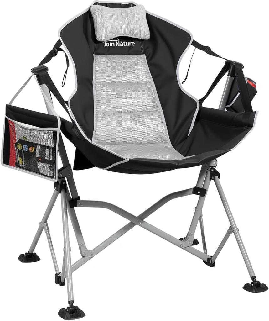 Oversized Folding Hammock Chair, 1-Step Swing Chair with Adjustable Backrest & Headrest, 400LB Support, Black