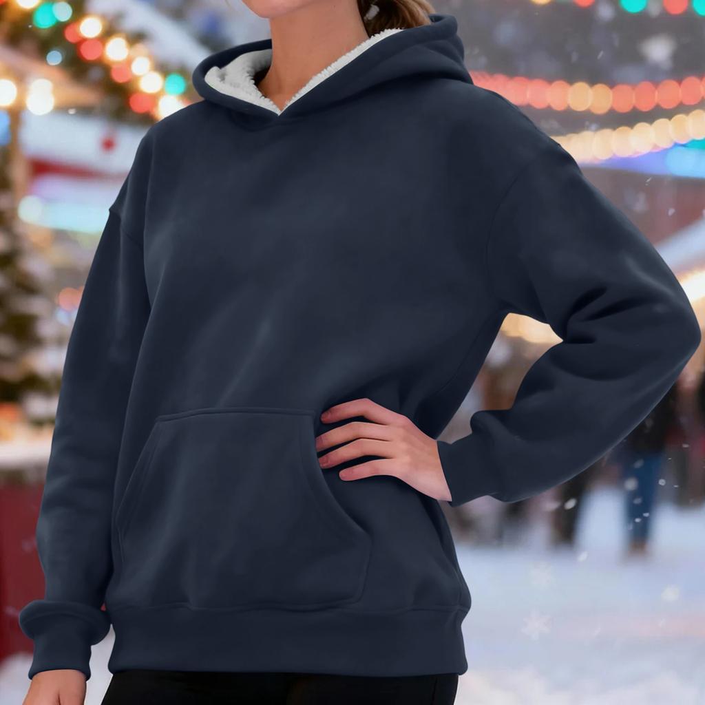 Women's Fashionable Casual Long-Sleeved Top With Fleece Thickened Hooded Sweatshirt