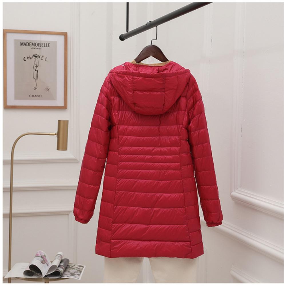 Women's Lightweight Hooded Down Jacket - Mid-Length Slim Fit Lightweight Fall/Winter Lightweight Plus Size Coat