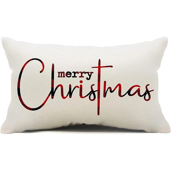New Christmas Style Simple Letter Double-sided Printed Linen Pillow for Home Decoration, Sofa Waist Pillowcase