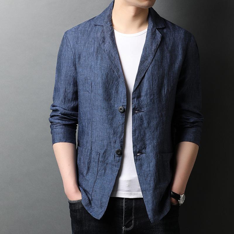 

Осень-весна и лето новый мужской льняной костюм модный корейский стиль свободное тонкое пальто две пуговицы повседневный 3XL