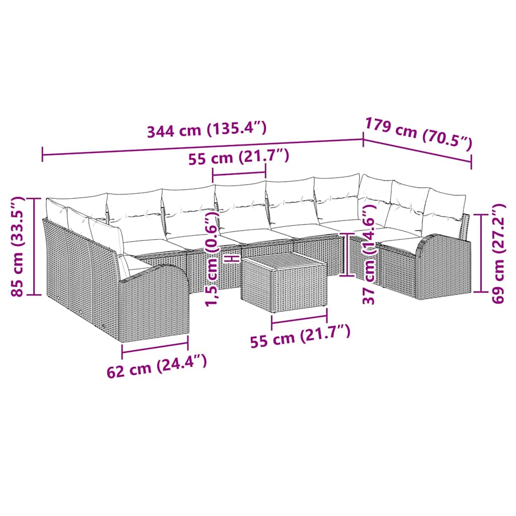 Garden Sofa Set with Storage 11 Pcs Grey Poly Rattan