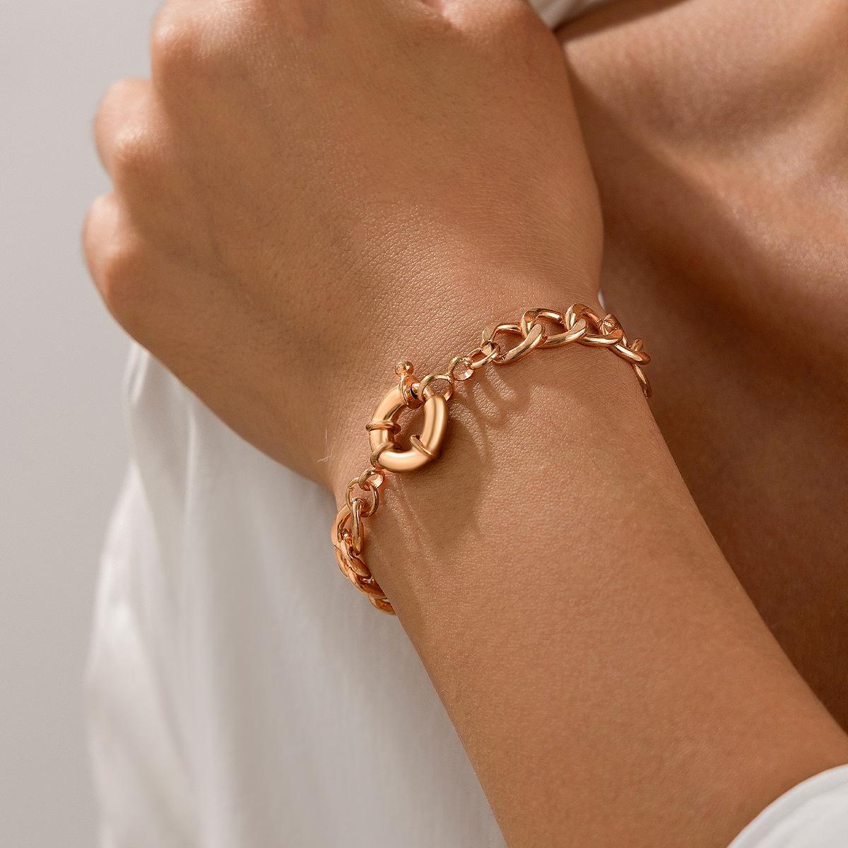 

Геометрический металлический медный браслет с кольцом и панк-сплавный алюминиевый браслет-цепочка