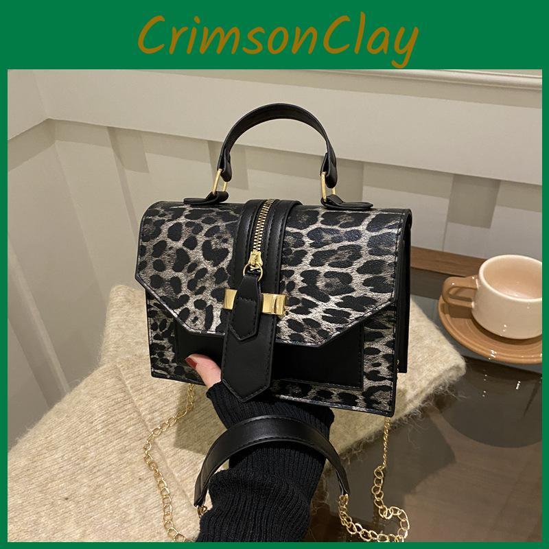 Pu Contemporary Leather Small Leopard Print Handbag For Women Versatile Daily Use Accessory