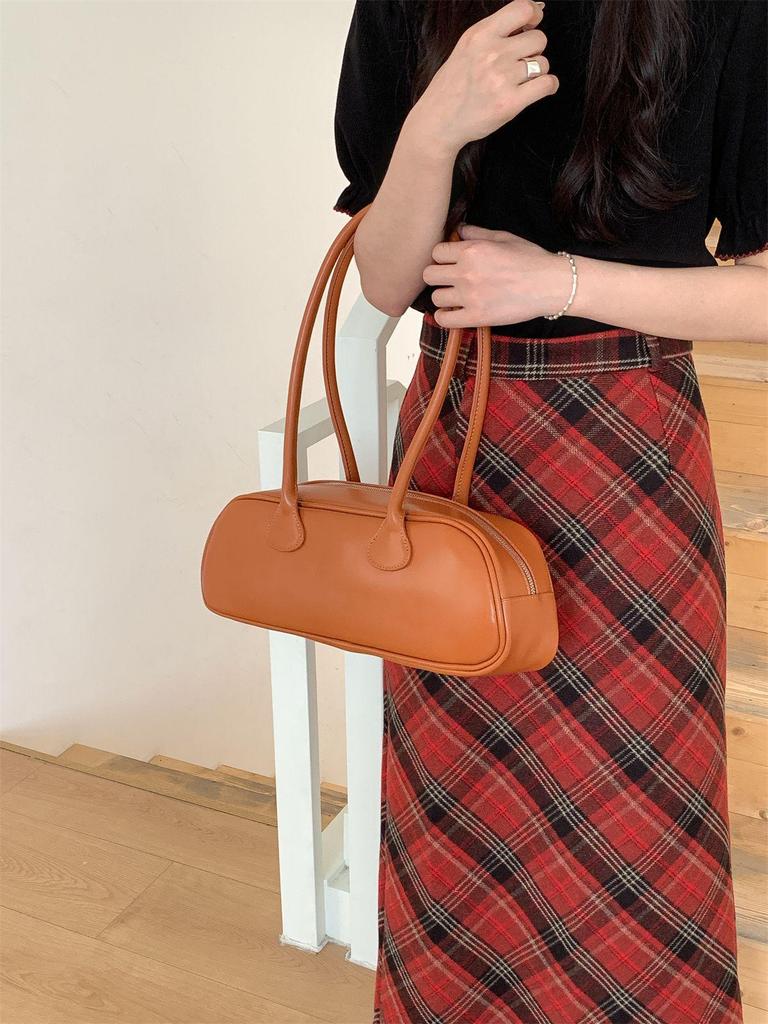 Women's French Baguette Underarm Bowling Bag - Simple Solid Shoulder Handbag