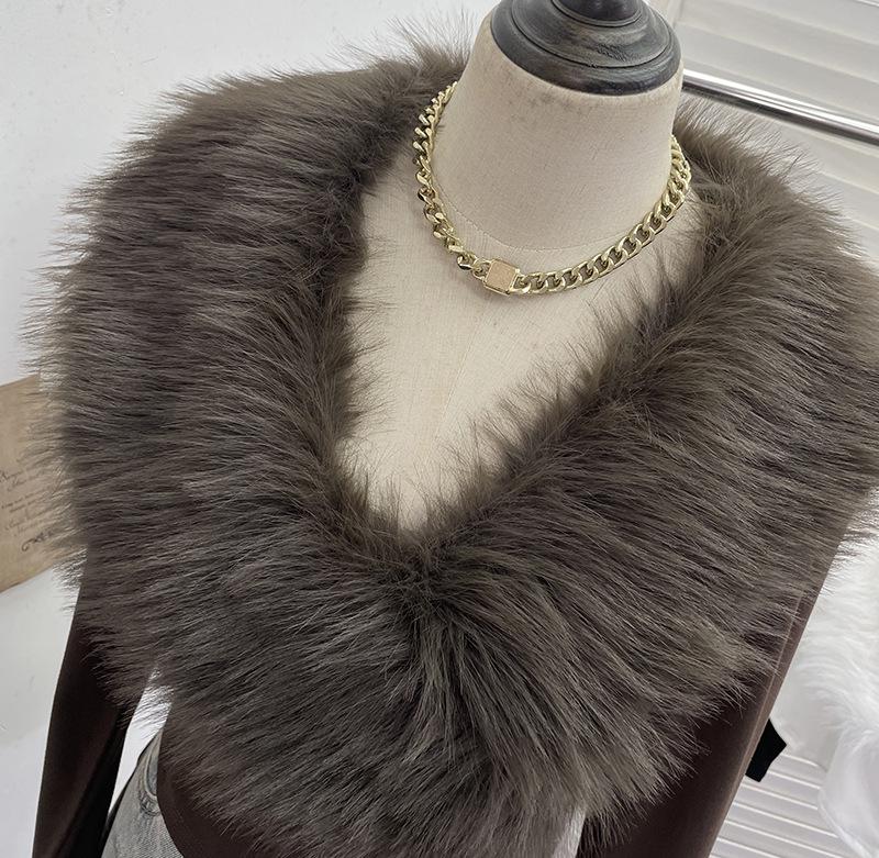 Millennial Hot Girl Fur Patchwork V-Neck Long Sleeve Slimming Top 23326