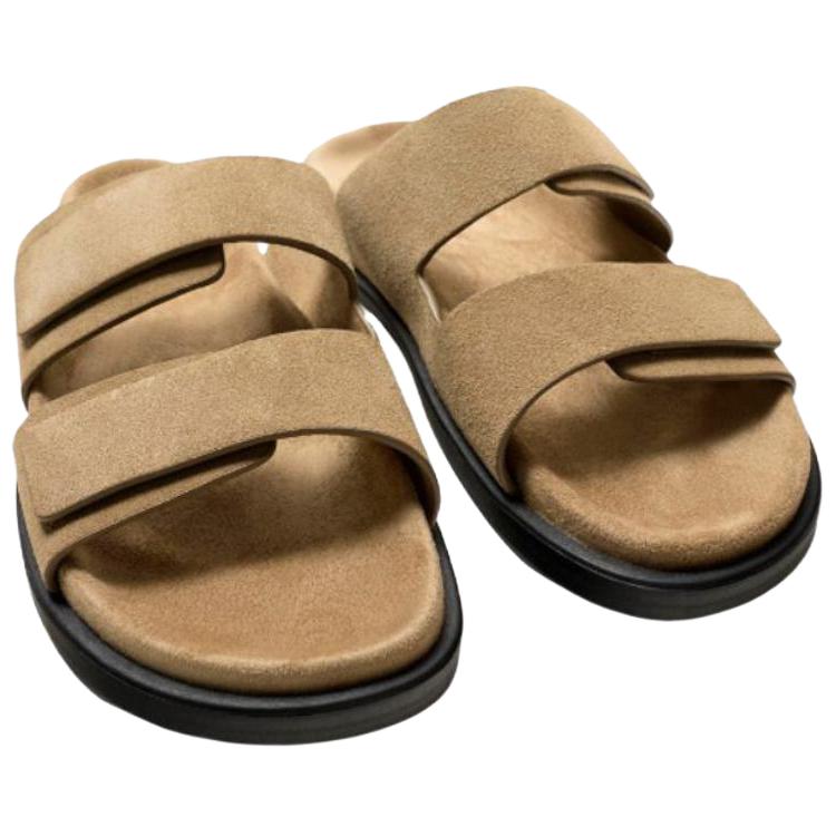 Zara Fashion Slip-On Leather Double Strap Sandals Men Sandals Brown 2703520700