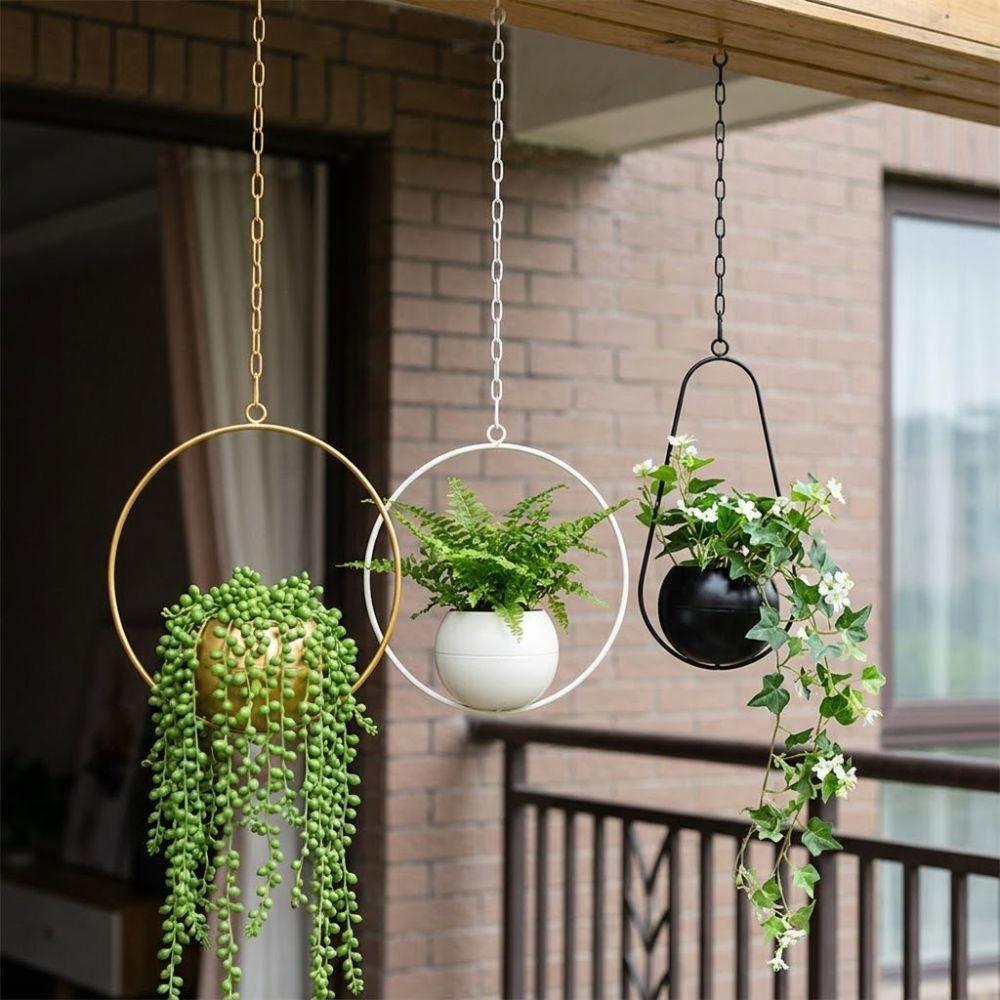 Minimalist Metal Hanging Flower Pot Iron Art Hanging Plant Bucket  Balcony Decoration