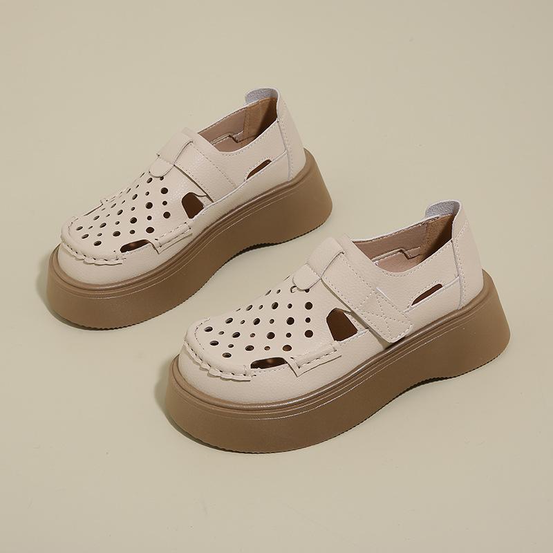 

Полые римские туфли женские 2025 новая летняя юбка с большой головой шапочка туфли платформа липучка популярные туфли для通勤 34 абрикосовый