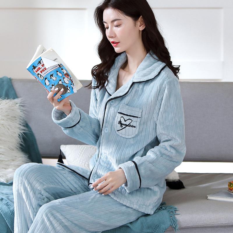Women's Coral Fleece Pajamas - Thick, Warm Flannel for Autumn & Winter; Cute and Outdoor-Friendly Home Wear