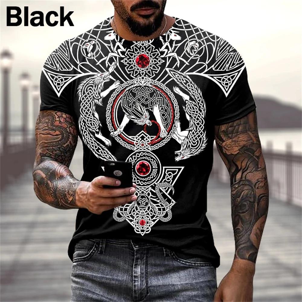 Summer Viking Tattoo Art Graphic 3D Print T-shirt Fashion Short Sleeve Casual Men's T-shirts