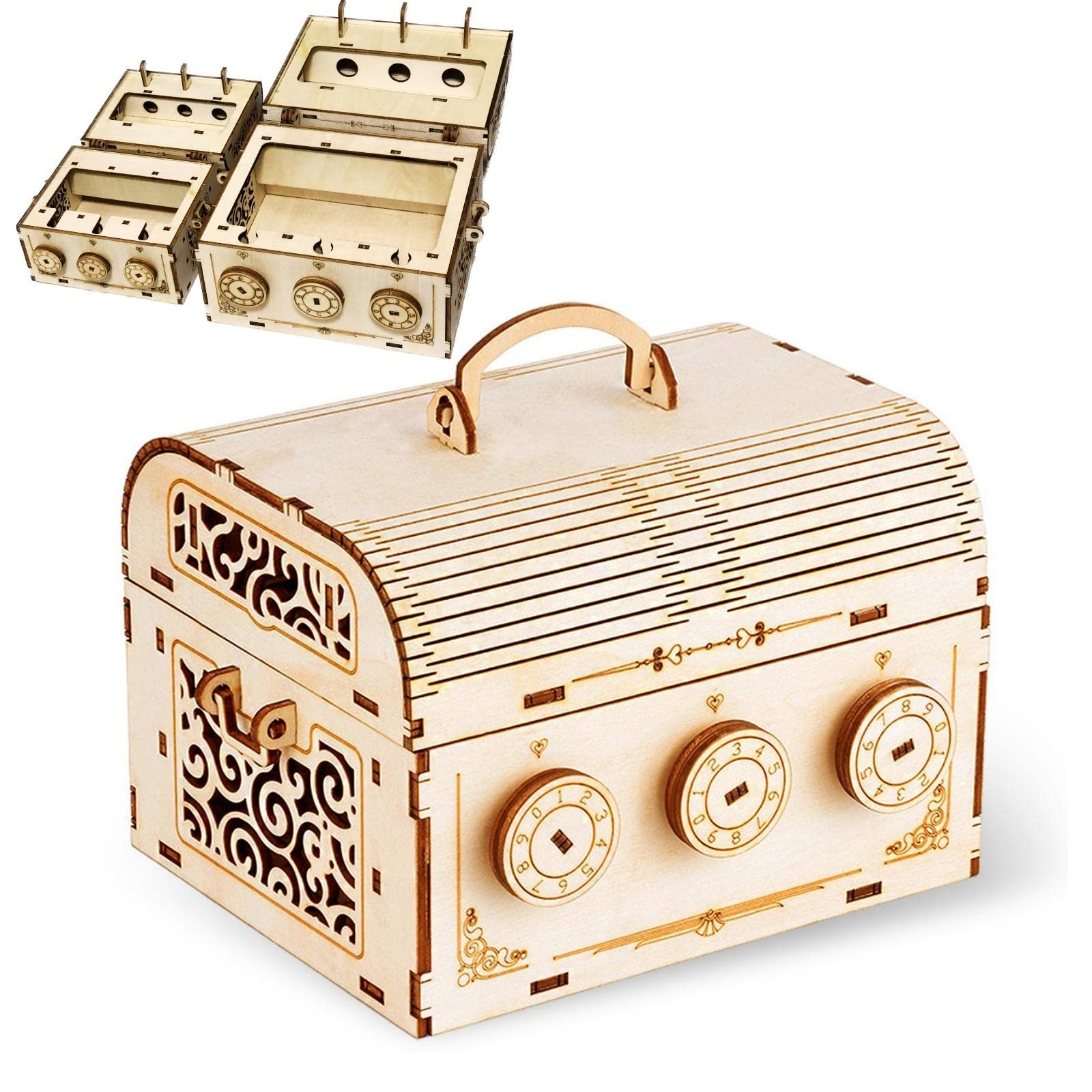 

MiYAVi Маленька скринька скарбів з комбінацією Скарбничка Секретний Зимовий святковий виріб 3D Дерев яний Навчальний Зроби сам Подарунок для хлопчиків та на вступ до школи Замок, Банк,