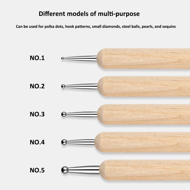 5Pcs/Pack Double-headed Nail Art Dotting Pen Set,Spot Diamond/Flower/Sequins/Polka Dot Wooden Handle DIY Manicure Dotting Tools